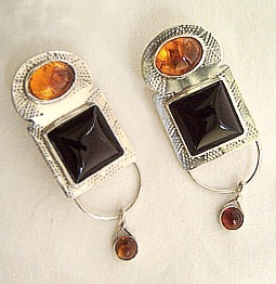 baltic amber, Onyx, Sterling