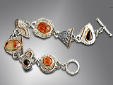 agates, amber, onyx, silver, 18k