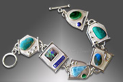 malachite, larimar, chrysocolla, opal link bracelet