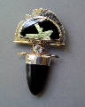 Chinese writing stone, onyx tongue, white topaz, silver, 18k