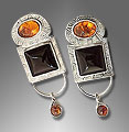 Baltic Amber, Black Onyx Sterling Earrings