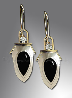 sapphire, onyx earrings