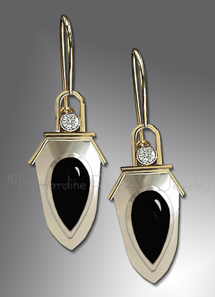 sapphire, onyx earrings