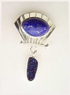 lapis lazuli, drusy, pin / pendant / slide