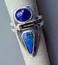 lapis, Boulder opal, sterling, 18k