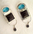 larimar, onyx earrings