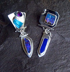 Opal, lapis, larimar, amethyst earrings