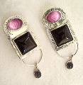 rhodochrosite, onyx, sterling silver earrings