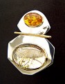 Amber, rutilated Quartz, 18k, Silver